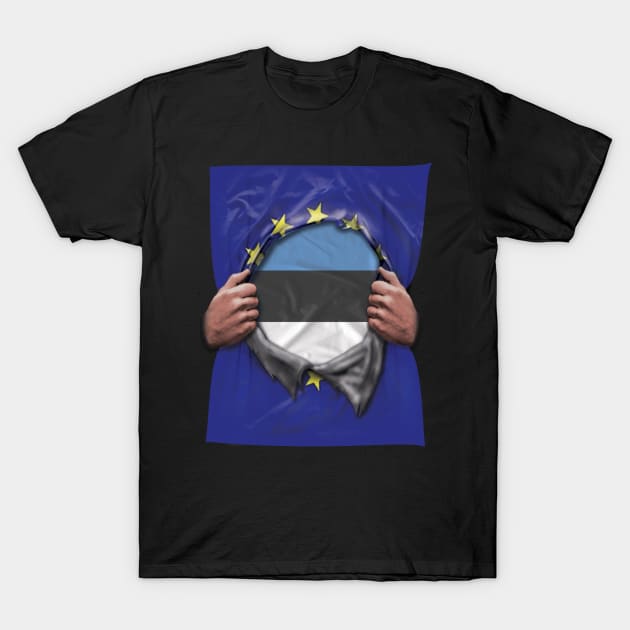 Estonia Flag European Union Flag Ripped Open - Gift for Estonian From Estonia T-Shirt by Country Flags